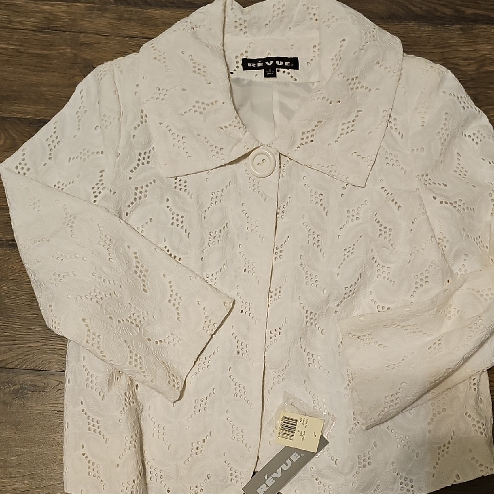 NWT Revue Lace Jacket White Blazer Floral 3/4 Sleeve Vintage Women Jacket Summer